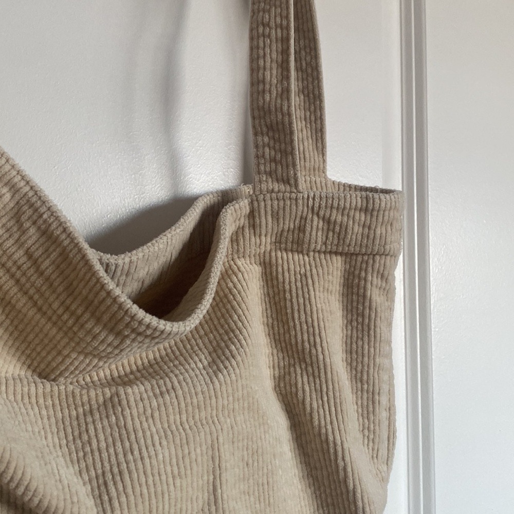 Corduroy Tote Bag Large Beige Slouchy Shoulder Bag with Inner Pocket - Picture 2 of 7